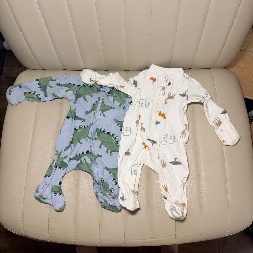 Dinosaur Print Kids One Piece Set - Blue and White